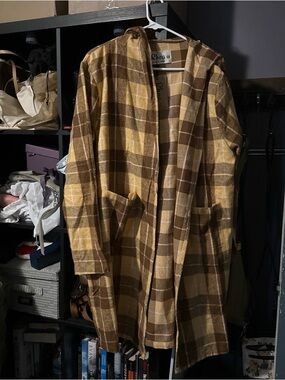 Rhea Costa Yellow and Brown Plaid Tunic Coat